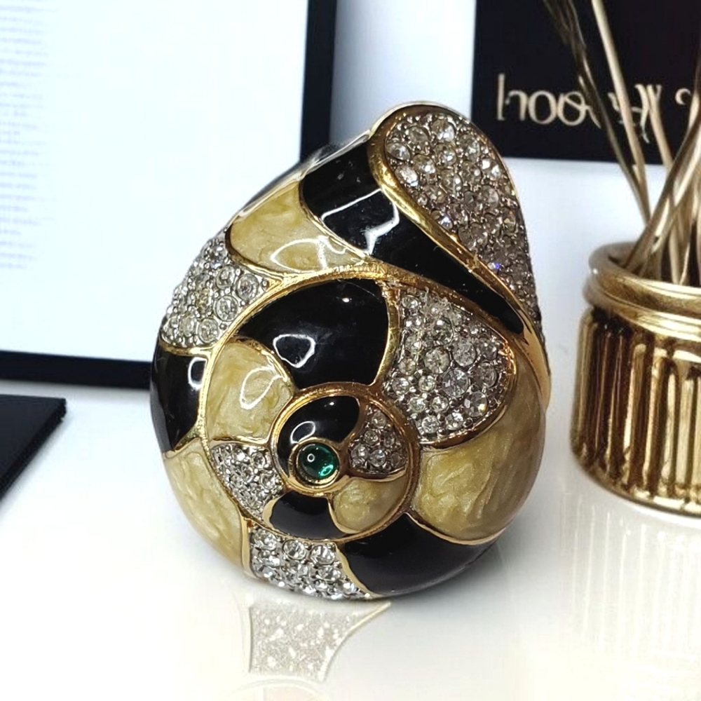 SWAROVSKI Vintage Swan Signed Enamel Jeweled Shell Brooch